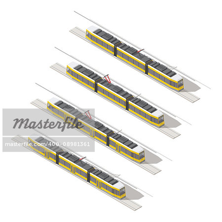 Tramway isometric icon set vector graphic illustration