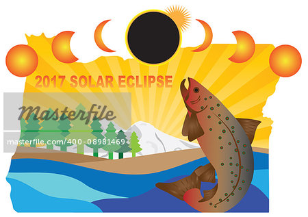 2017 Solar Eclipse Totality across Oregon State map color illustration