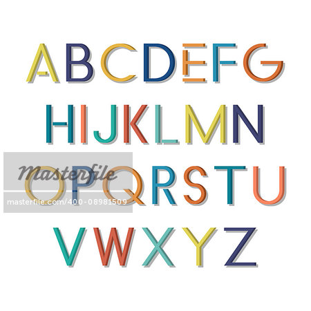Colorful funny font. Vector english minimalisitc alphabet.