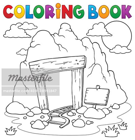 Coloring book mine entrance - eps10 vector illustration.