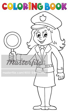 Coloring book policewoman image 1 - eps10 vector illustration.
