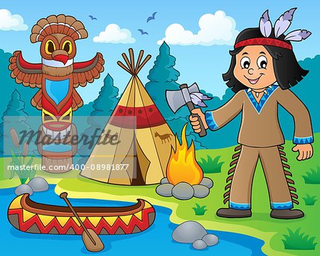 Native American boy theme image 1 - eps10 vector illustration.