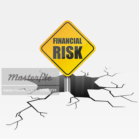 detailed illustration of a cracked ground with yellow Financial Risk sign, eps10 vector