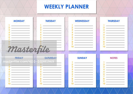 Weekly planner for students, school planning sheet, weekly list