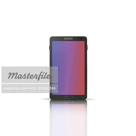 Photorealistic mobile phone with a mirror reflection, isolated on white background. Front side. Element for design of digital devices, vector illustration.