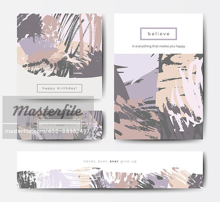 Modern grunge brush design templates, invitation, banner, art vector cards design in pastel colors