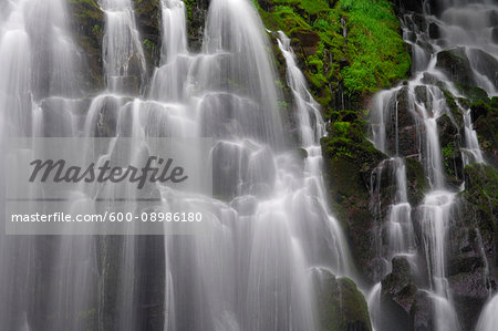 Close-up of the Ramona Falls cascades over rocks on Mt Hood National Forest at Clackamas County in Oregon, USA