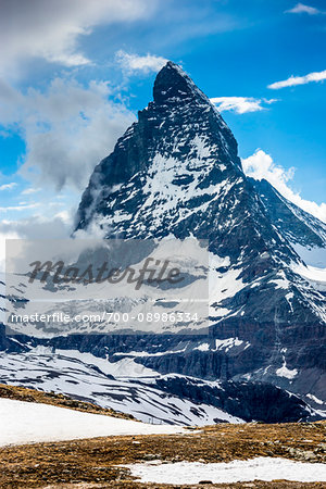 Close-up of the Matterhorn summit in spring near Zermatt in Switzerland