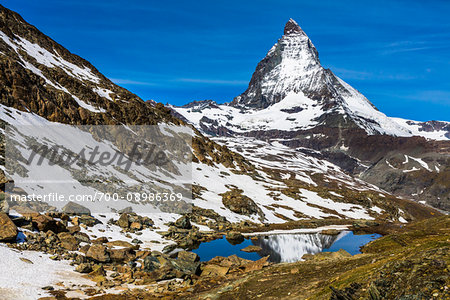 Scree from the surrounding mountains with the Matterhorn in the background at Zermatt, Switzerland