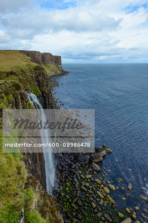 Mealt Waterfall with Kilt Rock on the Trotternish peninsula on the Isle of Skye in Scotland, United Kingdom