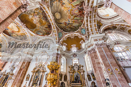 The Baroque interior of the Innsbruck Cathedral, also known as the Cathedral of St James, Innsbruck, Austria