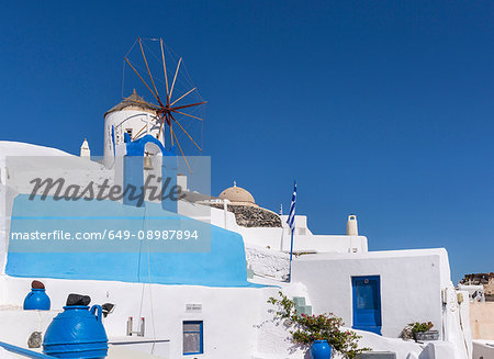 White and blue colour cliff houses, Athens, Attiki, Greece, Europe