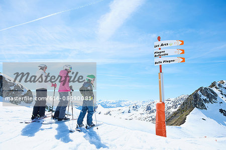 Mother, daughter and son on skiing holiday, Hintertux, Tirol, Austria