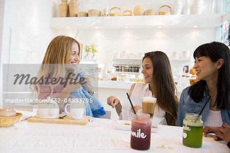 Friends relaxing in cafe after shopping together