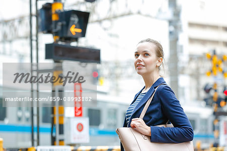 Caucasian woman downtown Tokyo, Japan