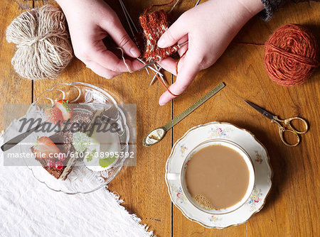 Knitting at coffee break