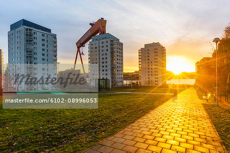 Blocks of flats at sunset