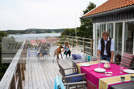 Family on patio