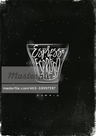 Doppio cup lettering espresso in vintage graphic style drawing with chalk on chalkboard background