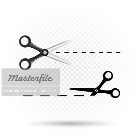 Scissors line cut icon silhouette template with shadow on transparent background