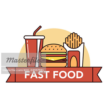 Illustration of different kinds of fast food on white background