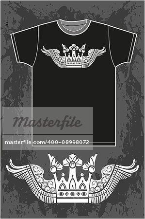 Black short sleeved T-shirt with a crown
