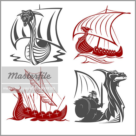 Vikings Ships - vector set isolated on white background