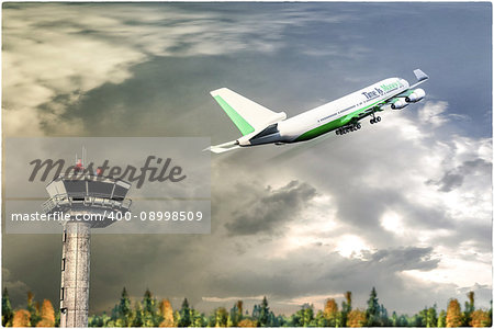 3d illustration of an airplane taking off