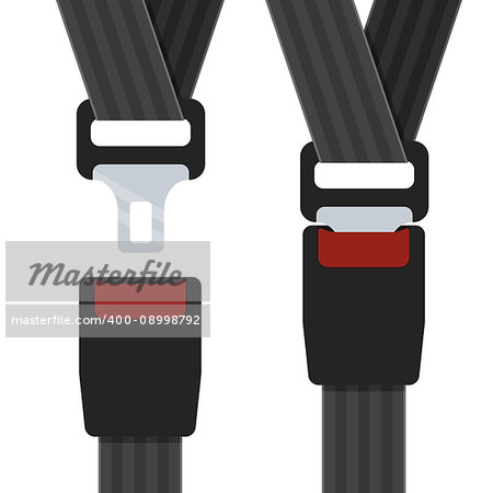 Illustration of an open and closed seatbelts on the white background. Also available as a Vector in Adobe illustrator EPS 10 format.