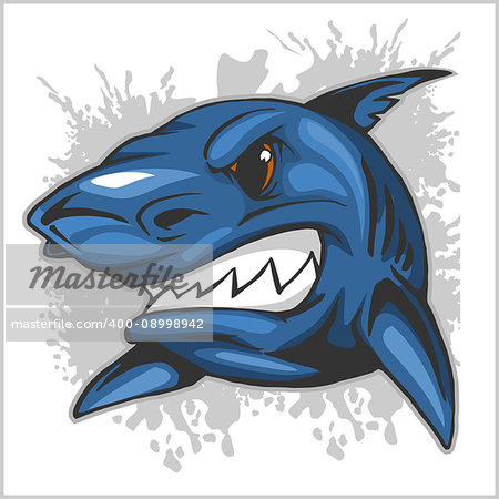angry shark head on grunge background - vector