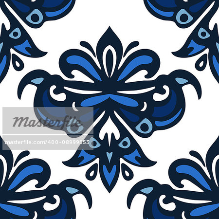 Luxury Damask flower vintage background. Blue and white damask luxury seamless pattern. Abstract ornamental vector for fabric