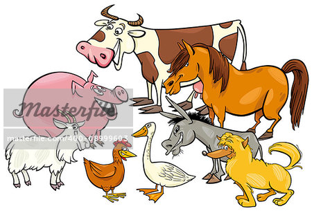 Cartoon Illustration of Farm Animal Characters Group