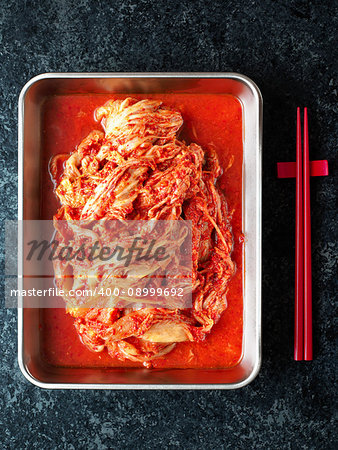close up of rustic korean fermented cabbage kimchi