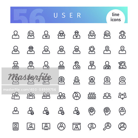 Set of 56 user line icons suitable for web, infographics and apps. Isolated on white background. Clipping paths included.