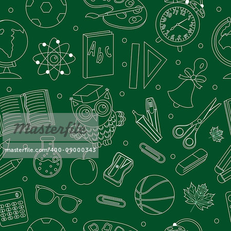 Back to school seamless pattern, hand drawing, doodle style. Stationery endless background. Education Line repeating texture. Vector illustration