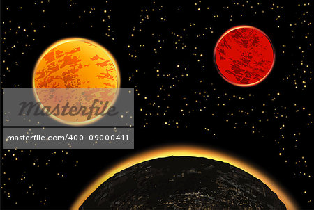 Exoplanets or extrasolar planets. Vector illustration. Universe filled with stars.