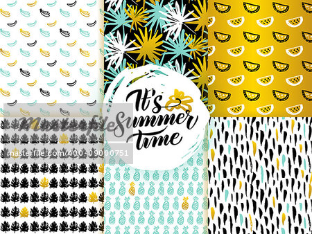 Summer Time Seamless Patterns. Vector Illustration of Nature Tile Background.