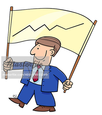 Cartoon Illustration of Man or Businessman Character Holding Banner with Chart
