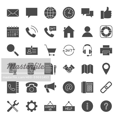 Contact Solid Web Icons. Vector Set of Business and Computer Glyphs.