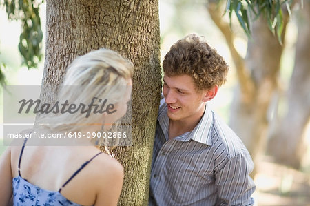 Couple playing together outdoors