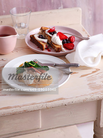 Plates of bread with toppings