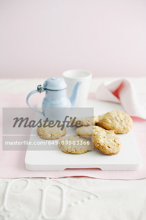 Plate of cookies with cup of tea