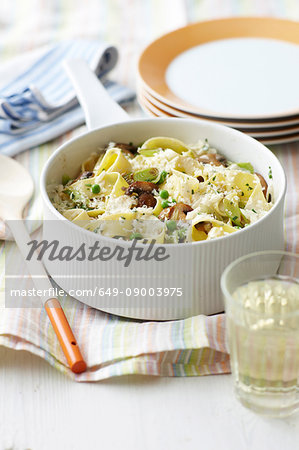 Dish of creamy vegetable pasta