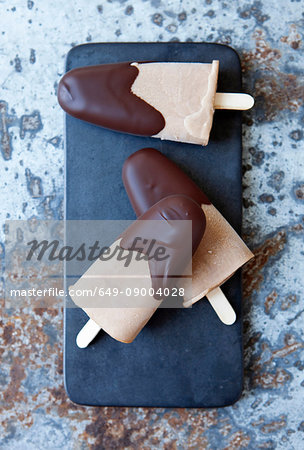 Ice cream bars dipped in chocolate