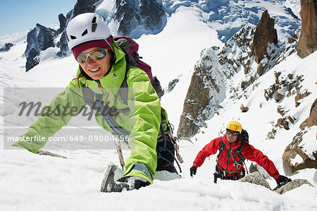 Two people mountain climbing, Chamonix, France
