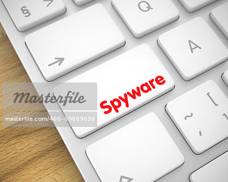 Business Concept: Spyware on the Computer Keyboard Background. White Keyboard Keypad Showing the Message Spyware. Message on Keyboard White Key. 3D Illustration.