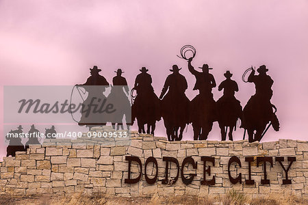 Dodge City welcome sign. Dodge City, Kansas, USA.