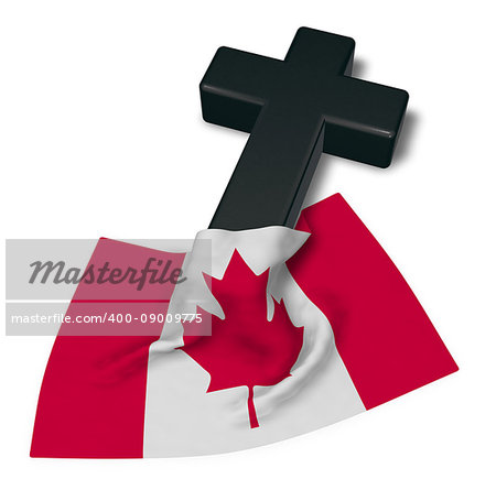 christian cross and flag of canada - 3d rendering