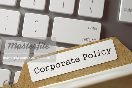 Corporate Policy. Sort Index Card on Background of White Modern Computer Keypad. Business Concept. Closeup View. Toned Blurred  Illustration. 3D Rendering.