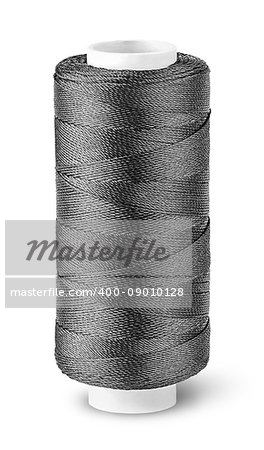 Black thread on the coil top view isolated on white background